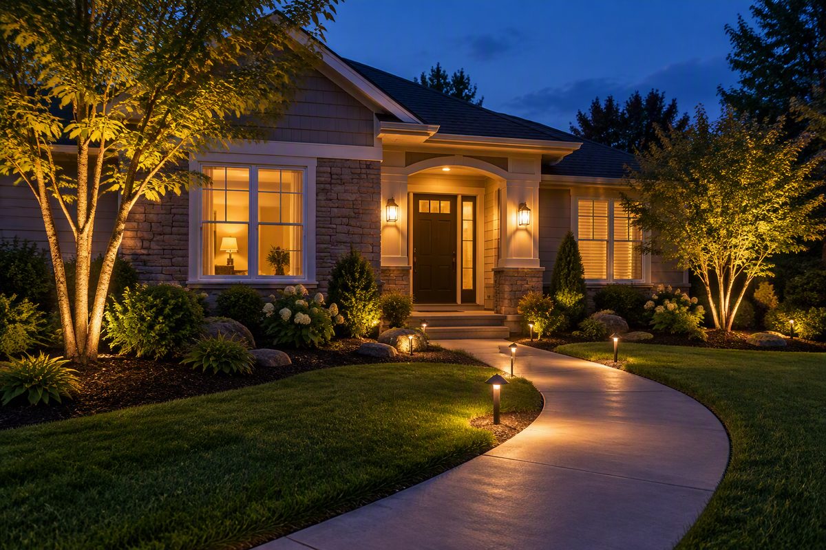 Bright exterior lighting at a home
